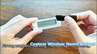 Badge nominatif acrylique personnalisé avec fenêtre | Support magnétique | Badges nominatifs personnalisés