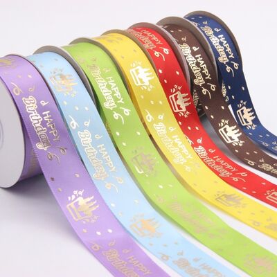 Acheter Custom Gold Foil Logo Satin Ribbon – Personalized Polyester Ribbon For Packaging & Gift Wrapping fabrication en ligne