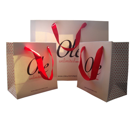 acheter Le cadeau imprimé par coutume de livre blanc met en sac la tache en gros Logo Ribbon Handle UV online manufacture