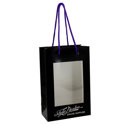 acheter De papier noir imprimé sac à provisions des sacs d'emballage de fenêtre de cadeau avec des poignées en gros online manufacture