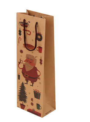 Brown imprimé fait sur commande que le cadeau de vin de papier d'emballage met en sac avec du coton manipule en vrac