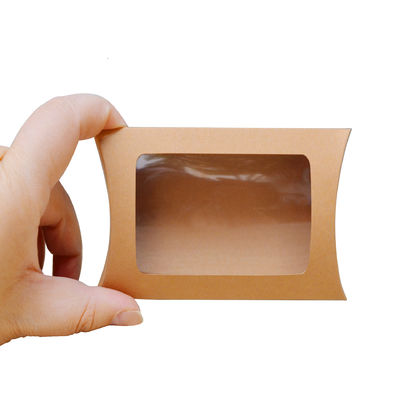 Boîte d'oreiller en papier kraft imprimé sur mesure avec fenêtre transparente Emballage écologique pour les cadeaux et le commerce de détail