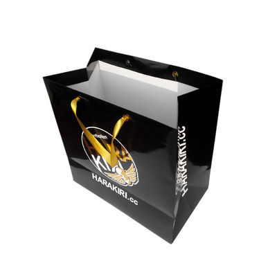 Logo noir de feuille d'or de corde de Tote Bags With Satin Ribbon d'euro de papier imprimé par coutume