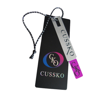 Un bon prix. Habillement de luxe imprimé fait sur commande Hang Tags Embossed Silver Foil de papier emboutissant le logo en ligne