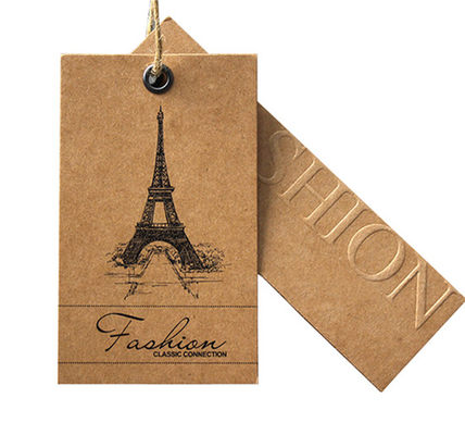 Un bon prix. Papier imprimé fait sur commande Hang Tags de Brown emballage pour l'habillement avec le logo de relief en ligne